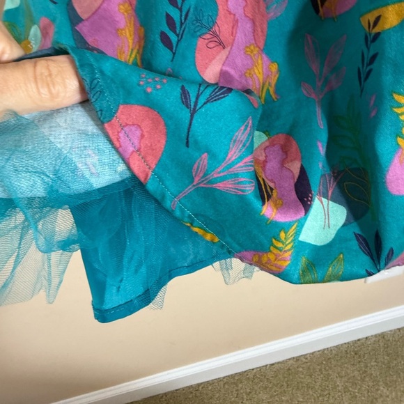 DISNEY STORE Frozen Ana Elsa Princess Dress Ruffle Turquoise Pink Print size 5/6 - Picture 4 of 6